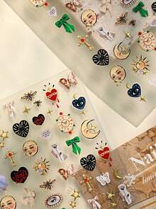 Vintage Gold Foil Sticker Set, Heart & Star Decor Stickers For Stationery, Notebook DIY - Multicolor - View 3