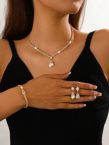 Versatile & Elegant Bridal Wedding Jewelry Set, Necklace Suitable For Gifting, Parties, Weddings - Gold - View 2