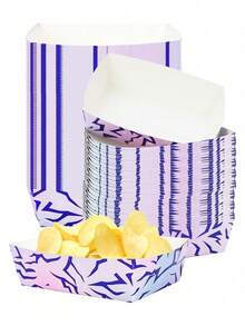 30 piezas/60 piezas Bandejas de papel para aperitivos con tema musical, platos de barco de papel de color morado/rosa/azul para eventos K-POP, baby shower, decoraciones de cumpleaños - Multicolor - Ver 1
