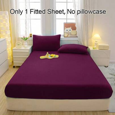 1pc Purple Pattern Breathable Fitted Sheet, Soft & Comfortable Mattress Cover For Bedroom, Guest Room And Dorm, Mattress Protector, Bedding Fitted Sheet (Pillow Case Not Included)