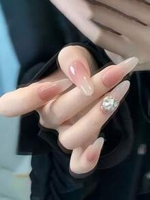 10Pcs Nude Pink Gradient Press On Nails, Stiletto Fake Nails With Diamond, Sweet Luxury Style, Budget-Friendly, Perfect For Daily & Party Looks, Easy To Use - Multicolor - View 1