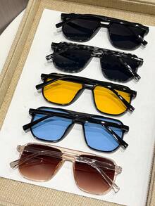 5 Pairs Women's Square All-Season Futuristic Style Fashion Eyeglasses, Suitable For Outdoor Leisure Activities, Dates, Parties With Friends, Beach Accessories - 5pcs 黑白豹紋藍茶組合 - 查看 2