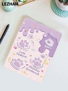紫色奶油色猫爪图案平板电脑保护套，带笔槽，防震，三折支架，兼容 iPad 10.2 英寸、iPad Pro 11 英寸（2021/2020/第十代）、iPad (A16) 11 英寸（第十一代，2025 年）、iPad 第八/九/十代、Galaxy Tab A8 10.5 英寸（2022 年）、Matepad 10.4 英寸/平板电脑，浪漫礼物 - 彩色 - 查看 3