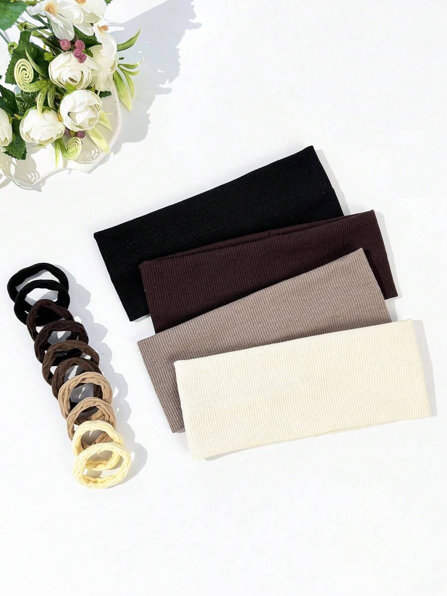 Vielseitig einsetzbares minimalistisches Sport-Haarband & Haargummi Set, Workout Haarband, Laufzubehör, Yoga Kopftuch, Sport Schweißband, modische Damen Bandanas für Sommer Outfits, Reisen, Geburtstag - Verschiedenfarbig - Übersicht 1