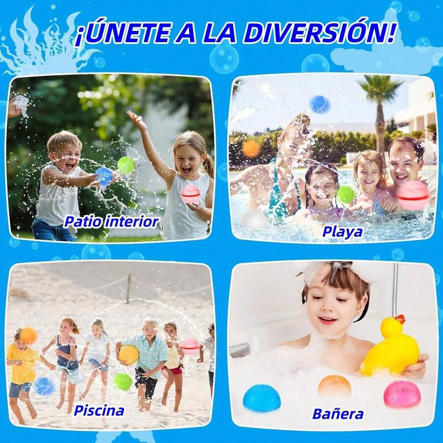 Globos de Agua Reusables Juego para Alberca Niños Diversión de Verano al Aire Libre Juguetes de Agua Pack de 6 - 1 - Ver 1
