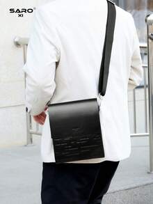 saroxi 1pc Men's Shoulder Crossbody Bag, Mini Messenger Bag With Side Pocket, Multi-Functional PU Leather Casual Satchel Bag, Simple Style Black Or Brown, Suitable As Gift For Boyfriend, Solid Color Side Bag Valentine'S Day - Black - View 4