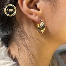 High-Quality Stainless Steel Women Hoop Earrings,Hypoallergenic 316L Ear Post,Anti-Fading Vacuum 18K Gold Plated Anti-Wear, Charming Fashionable Designer Unique Shapes Unisex Jewelry Earrings For Daily Wear Festival Vacation Parties - Gold - View 5