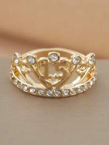 1 pieza Anillo con corona de reina y zirconia, adecuado para aniversario, regalo de adulto, regalo de Navidad - Dorado - Ver 6