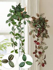 1/2株仿真植物，藤蔓装饰，4种可选：A. 红色眉叶，B. 绿色眉叶，C. 胡椒草，D. 网状薄荷叶。绿色装饰品，不含花盆，适合全年装饰，可用于学校宿舍、办公室、派对、生日、家居、酒店、餐厅、客厅、卧室、婚礼、情人节、春夏装饰、复活节装饰、厨房和花园装饰。 - 綠色 - 查看 12