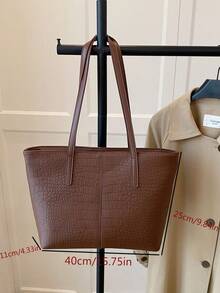 2026 Large Capacity New Crocodile Grain Tote Bag, Casual Commuter Shoulder Bag For Students & Women - Brown - View 5