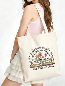 5/2/1pcs Floral & Book Reading Themed Canvas Zipper Storage Bags Gift Packaging Set, Creative "You're Awesome" Motivational Small Gift Bags, Suitable For Back To School, Graduation, Travel, Birthday, Anniversary, Teacher's Day, Appreciation Gifts - Beige - View 66