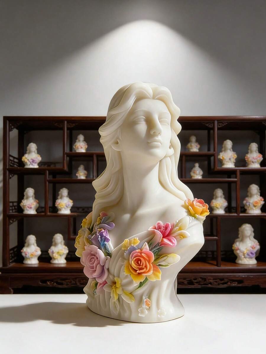 1pc 3D Rose Portrait Girl Silicone Mold Exquisite Braided Hair & Floral Details Heat-Resistant Easy Demold Reusable For Candle/Resin/Gypsum/Handmade Soap DIY Home Decor Women's Gift - White - View 1