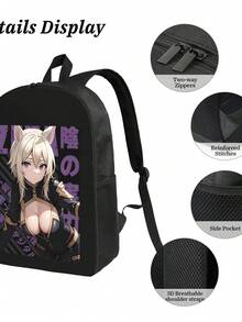 Zero Kara Hajimeru Mahou No Sho Zero Cat Ears Backpack For Anime Fans, Black Gold Travel Daypack For Men Women Teens, Durable School Bookbag - màu đen - Xem 5