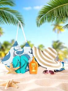 1pc Quick-Dry Blue Striped Dolphin & Ocean Life Print Beach Chair Cover - Modern Striped Design, Perfect For Pool And Travel Essentials, Ideal For Everyday, Travel Gifts, Beach Chair Cushion, With Side Pocket, Thick & Quick-Drying Bathroom Decor - Multicolor - View 7