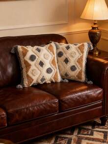 1件/2件套三角形菱形图案抱枕套，摩洛哥簇绒刺绣带流苏装饰，波西米亚风格，适用于客厅、卧室、沙发、长椅、家居装饰、汽车腰垫，30*50厘米，45*45厘米，季节性使用（不含枕芯） - 彩色 - 查看 10