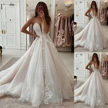 Elegant Sexy V Neck Sleeveless Lace Appliqué A Line Tulle Formal Wedding Dress,Registry Office Dresses Bridal Gown,Evening Party Dress Birthday Party Dress Country Wedding,Romantic Church Ceremony Wedding Dress,Suitable For Wedding,Dating,Party,Singles' Party,Vacation,Formal Occasions,Dinner Dress,Prom Dress,Homecoming Dess,Cocktail Party,Wedding Guest Dress,Graduation - trắng - Xem 2