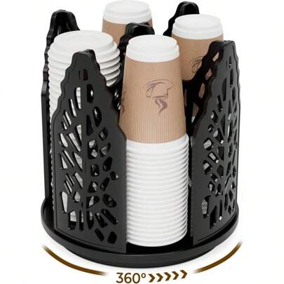 Rotating Paper Cup Holder With 4 Tiers, Disposable Coffee Cup Dispenser, Storage Box, Detachable Plastic Cup And Lid Rack, Suitable For Countertops, Kitchens, Coffee Stations, And Bathrooms