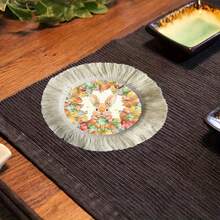 1/4/6pcs Easter Collection, Linen Printed Tasseled Placemat/Coaster With Little Rabbit Surrounded By Easter Eggs And Colorful Flowers - Multicolor - View 9