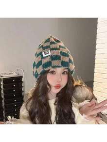 1 Peça Gorro de Lã Térmico Forrado Colorblock Feminino, Adequado para Ciclismo, Proteção Auricular, Outono/Inverno, Natal e Uso Externo - Multicolorido - Visão 4