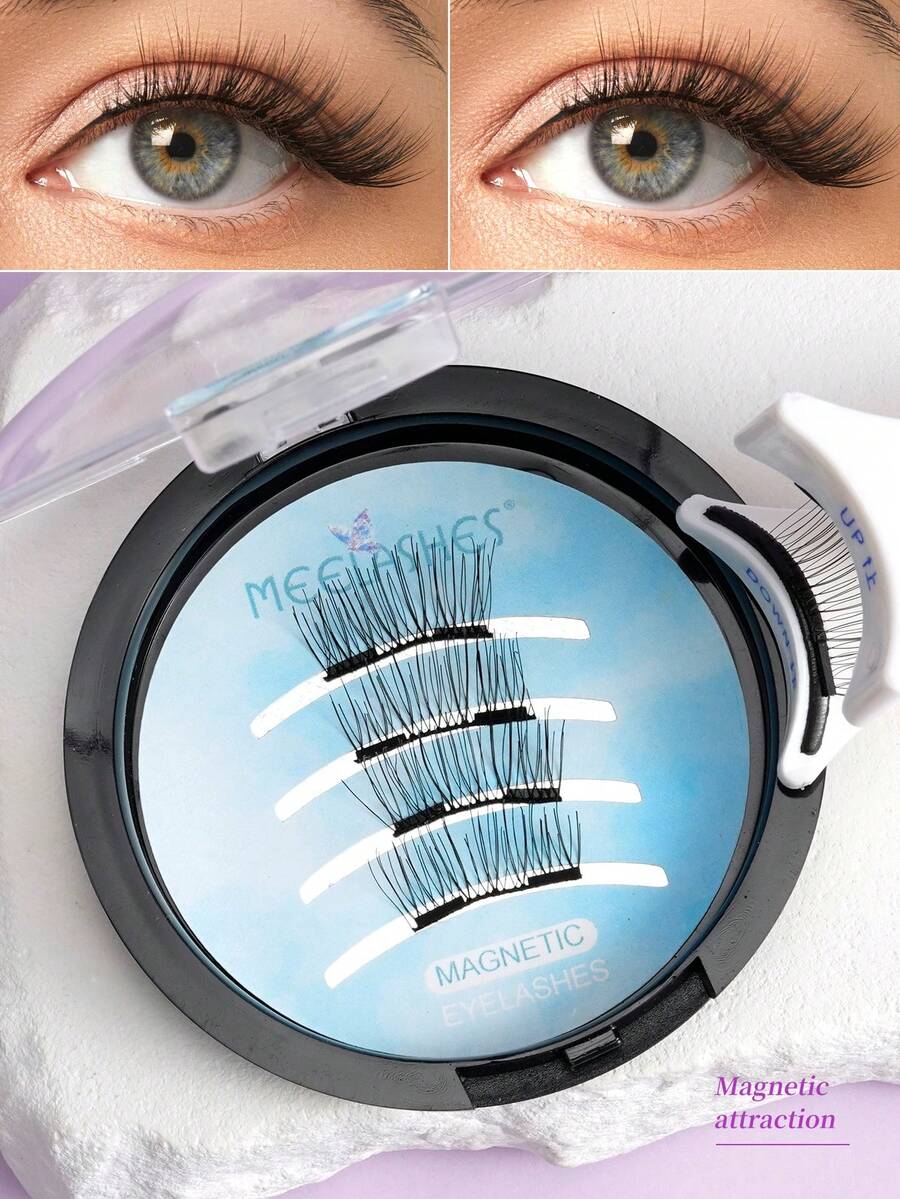 1 Pair Magnetic Half Eyelashes, Fresh & Natural Look, Easy To Wear Magnetic Design - Black - View 1