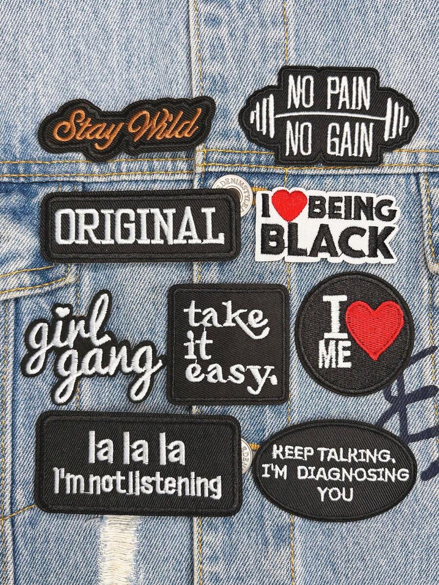 一套3/9片字母刺绣贴片 - 可爱卡通涤纶贴片 DIY服装熨烫贴花缝纫配件布贴，用于个性化刺绣/熨烫礼物，适用于帽子、母亲节礼物等。定制刺绣姓名贴片，色彩缤纷、趣味十足、设计独特，适合送给男朋友、女朋友、学校、办公室、教师、同事，也可用于夹克、卡车帽、牛仔裤、衬衫、外套、背包等。