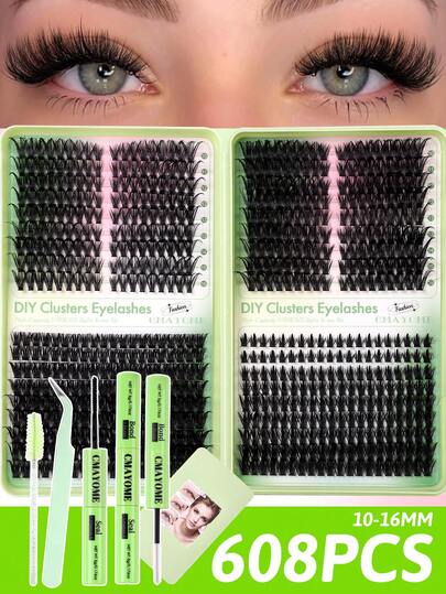 544/608 混合密度 10D-100D 多款假睫毛簇，6 种混合款式，适合 DIY，D 卷翘，睫毛长度 10-18mm，超轻盈柔软持久，3D 浓密分段式睫毛，蓬松美睫，DIY 分段式睫毛工具套装包含镊子、睫毛胶水和睫毛刷。2026 特别版，专为自然妆容设计。