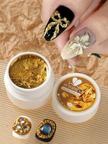 FULL BEAUTY 5克金色3D立体造型雕塑不粘手部延长美甲凝胶金属镜面效果设计春夏花朵造型美甲用品美甲饰品 - 金色 - 查看 7