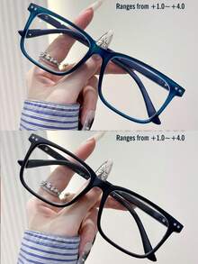 Gafas de lectura profesionales unisex, nuevas gafas con montura cuadrada de metal sólido y mate con bisagras de resorte, adecuadas para usar a diario para hombres y mujeres, aptas para deportes, antideslizantes, para ordenador, coser, aliviar la fatiga ocular, fáciles de llevar, se ajustan a diversos tipos de rostro, disponibles en rosa, beige y verde, con 7 opciones dióptricos, gran regalo para vacaciones, padres, Halloween, San Valentín, Navidad - color transparente - Ver 32