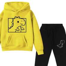 Children's Dinosaur Printed Sweatshirt And Sweatpants Set For School - 黃色 - 查看 2