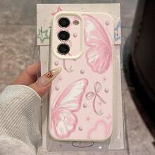 1pc TPU Pink Half Butterfly Pattern Phone Case Compatible With Samsung A15/A14/A13/A12/S24/S23/S22/S21/S20/S10/A72/A73/A71/A50/A53/A52/A32/A31/A05S - White - View 2