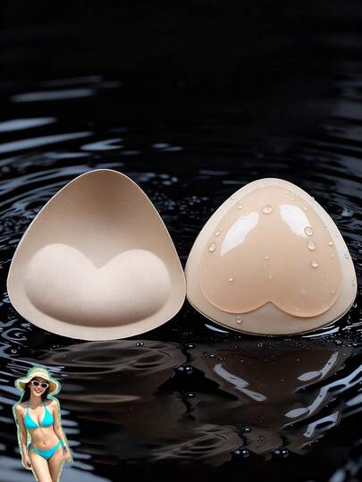 4.33in/11cm 1 Pair Self-Adhesive Silicone Thick Invisible Bra Pads, Suitable For Swimwear Bikini Enhancing Bust, Solid Color Bra Cups