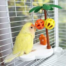 1 pieza Percha con campana en forma de nube/palmera, juguete para trepar y rascar para loros, plataforma de salto para entretenimiento, plataforma de salto para hámsters, decoración de jaula de pájaros, estante de descanso para loros, adecuado para pájaros y mascotas pequeñas en todas las estaciones - Multicolor - Ver 4