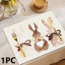 1/4/6 Pcs Easter Egg Rabbit Pattern Placemats, Linen Dining Table Mats With Colorful Egg Rabbit Design, Washable Printed Tablemats, Surface Protection Pads, Ideal Decoration For Holiday Kitchen And Family Gatherings - Multicolor - View 7