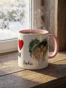 1pc Personalized Photo And Text Mug, 1pc Unique Ceramic Photo Mug, The Perfect Gift For Him/Her, Suitable For Anniversaries, Valentine's Day, Weddings, Birthdays, Mother's Day, Father's Day, Graduation Ceremonies, And Other Occasions. Stylish Home And Office Decoration.