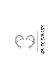 2件/套 几何水晶耳环，时尚水晶单弯耳环，垂坠耳环 - 銀色 - 查看 7