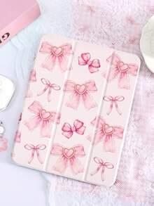 1pc Chiffon Pearl Bow Painted Tablet Case, Compatible With IPad 10th Gen/11th Gen/10.2/10.5/Air4/Air5/10.9/Pro 11/Air 11-In.(M2)-2024/Pro 11-In.(M4)-2024/IPad Air 11-Inch (M3) 2025/IPad (A16) 11 Inch 11th Generation 2025, Mini6/Mini7/Air1/Air2/9.7, Tab A8 10.5 Inch 2022, Cute/Elegant/Creative Design, Built-In Pencil Slot, Tri-Fold Stand, Magnetic Sleep/Wake - Multicolor - View 2