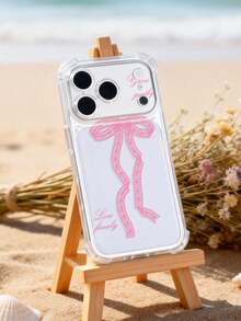 1个甜美少女风蕾丝蝴蝶结标语图案透明防滑防摔软手机壳，兼容苹果/ - 彩色 - 查看 3