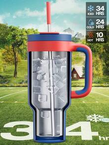 Powcan 40盎司不锈钢水瓶，带提手；保温不锈钢旅行咖啡杯，配有二合一吸管和防漏盖；可放入洗碗机清洗；适用于冷热饮；非常适合车载杯架、居家、办公、旅行、户外活动以及作为礼物。 - 藍紅色 - 查看 3