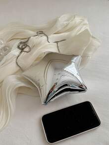 五角星形晚宴包、闪亮银色零钱包、女士金色手拿包、反光个性化派对包、情人节礼物、女士链条单肩包、时尚独特设计师包、星形女士手提包 - 銀色 - 查看 10