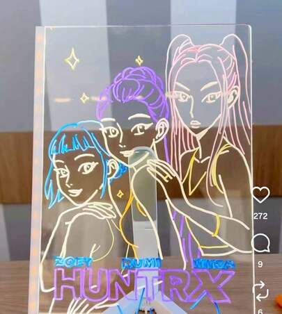 Pizarrón mágico con iluminación, de 15 X 15 CM, incluye juego de 7 plumones, base para sostener e iluminar y pañuelo de microfibra, al dibujar se ilumina