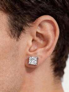 1 Đôi khuyên tai nam có nam châm, mạ bạch kim, đính đá Cubic Zirconia, kiểu kẹp không cần xỏ lỗ. - Bạc - Xem 1