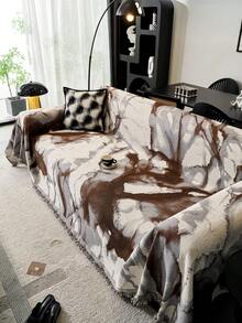 1pc Polyester Fabric Graffiti Pattern Sofa Cover Blanket, Pet-Friendly, Anti-Scratch, Non-Slip Sofa Protector, Machine Washable, For Bedroom, Office And Home Decor, All Season - Khaki - View 11