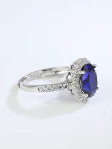 1pc Luxury Elegant S925 Silver Adjustable Ring For Women, Featuring 4-Claw Setting Of Lab-Grown Royal Blue Sapphire, Exquisite & High-End, Suitable For Valentine's Day, Ramadan - Silver - View 2