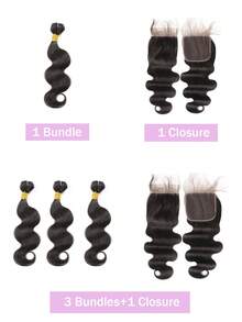 1 Bundle Wavy Human Hair With 4x4 Transparent Lace Closure, Single Bundle Or 3 Bundles With High Quality Human Hair Closure, Free Part, Natural Black Color, 45g Per Bundle - Natural Black - View 5