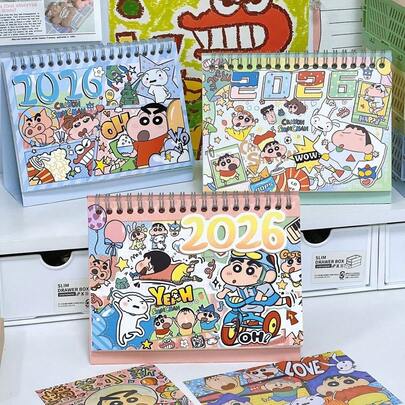 1pc Crayon Shin-Chan 2026 Desktop Calendar, Cute Cartoon Colorful Calendar, High-Quality Creative Desktop Decor, New Year/Valentine's Day/Easter Gift [Random Style]