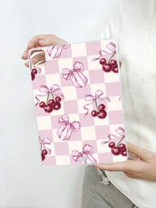 Aesthetic Style Pink & White Checkered, Bow & Cherry Pattern Transparent Tablet Case, Compatible With IPad A16, IPad 10.2 7th Gen 2019, IPad Pro 11-Inch 2020, IPad Air 5th Gen 2022, Suitable For 10th Gen IPad - Clear - View 47