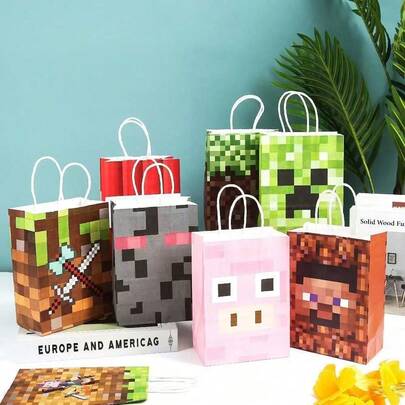 8pcs Minecraft Themed Party Favor Bags, Pixel Design Candy Bags, Birthday Party Gift Bags, Decorative Tote Bags, Valentine's Day, Birthday Gifts, Ramadan Items, Mother's Day Gifts, Shopping Bags, Party Supplies, Craft Tote Bags, Party Favors, Birthday Decorations, Party Favor Decorations, Wedding Decorations, Party Supplies