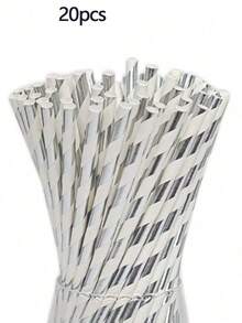 Silver And White Disposable Paper Straws, Suitable For Weddings, Parties, Bars, Beaches And Other Occasions - Multicolor - View 13