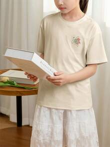 2pcs/Set Tween Girls Casual Printed Crew Neck Short Sleeve T-Shirts, Summer Tops - Multicolor - View 5