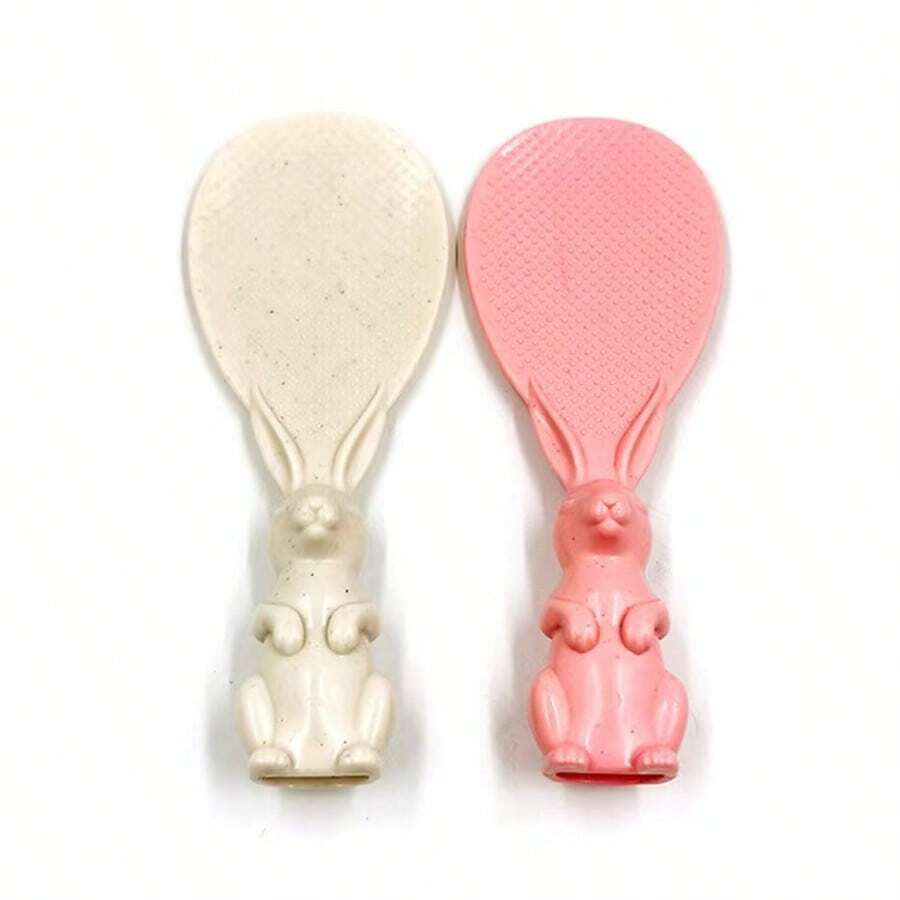 1pc Cute Rabbit Shaped Standing Rice Paddle, With Non-Stick Ergonomic Handle And Soft Pink/Beige Design - Plastic Kitchen Utensil, With Rabbit Ears And Expressive Eyes, Suitable For Rice Cooker, Slow Cooker, Oven - Space-Saving Standing Spoon, Rice Serving Spoon, Wooden Rice Paddle, Rice Scoop, Rice Mold Shaper, Rice Spoon